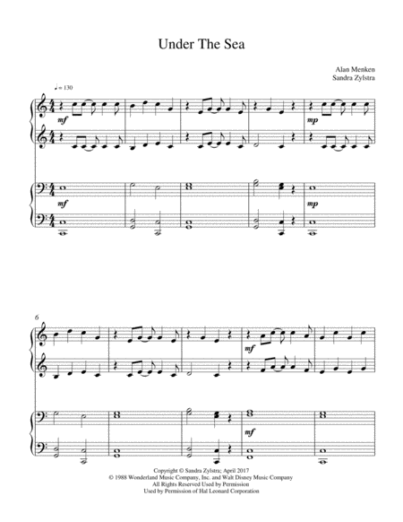 Under The Sea 1 Piano 4 Hands Sheet Music