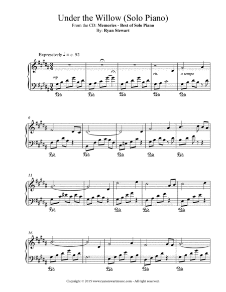 Free Sheet Music Under The Willow Solo Piano
