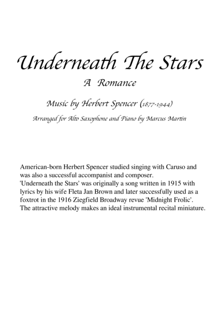 Underneath The Stars For Alto Sax And Piano Sheet Music