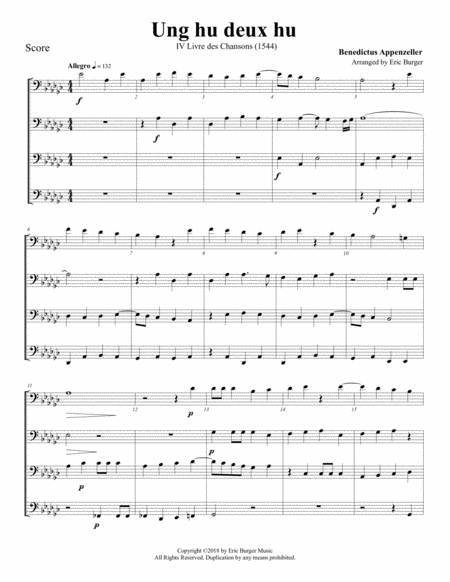 Free Sheet Music Ung Hu Deux Hu For Trombone Or Low Brass Quartet