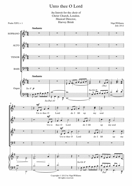 Unto Thee O Lord For Satb Choir And Organ Sheet Music