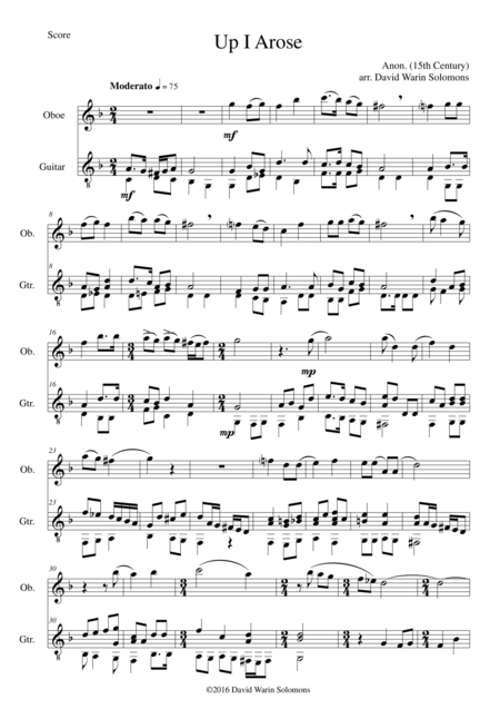 Free Sheet Music Up I Arose In Verno Tempore For Oboe And Guitar