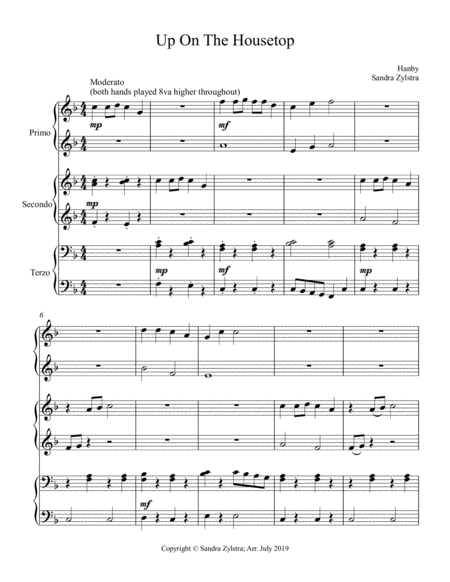 Free Sheet Music Up On The Housetop 1 Piano 6 Hands Trio