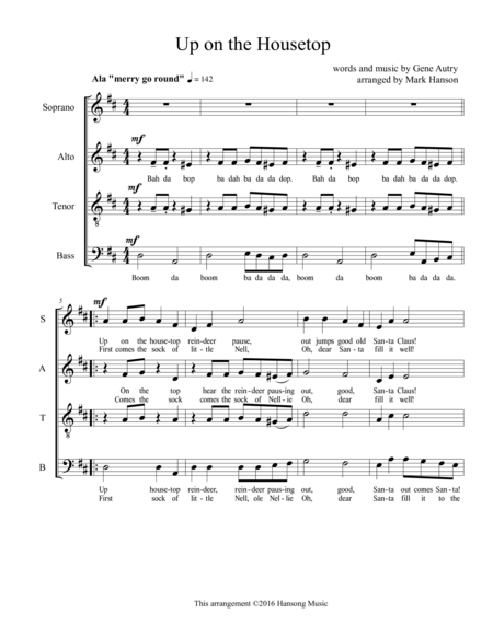 Free Sheet Music Up On The Housetop Satb A Capella