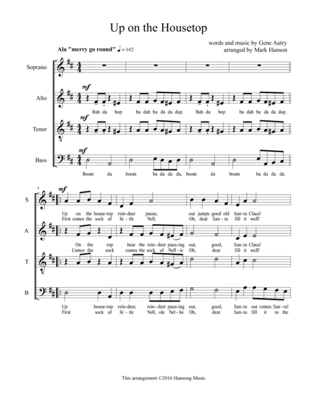 Up On The Housetop Satb A Capella Sheet Music