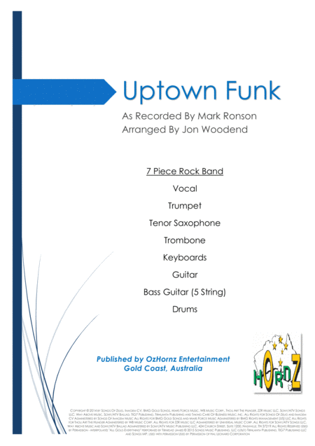 Uptown Funk 7 Piece Horn Chart Sheet Music