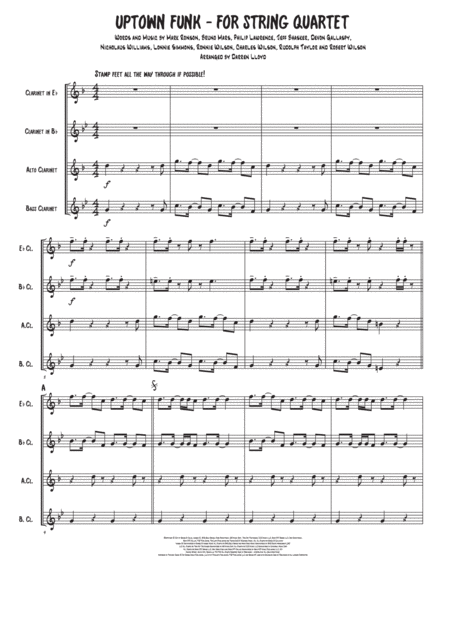 Uptown Funk Clarinet Quartet Sheet Music