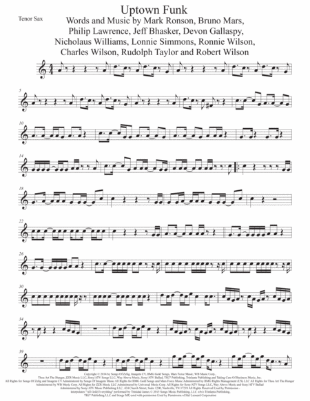 Free Sheet Music Uptown Funk Easy Key Of C Tenor Sax