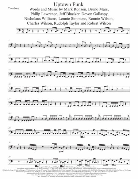 Uptown Funk Easy Key Of C Trombone Sheet Music