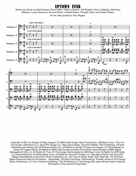 Uptown Funk For Cello Choir Or 5 Cellos Sheet Music