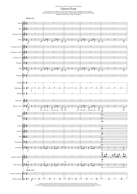 Uptown Funk For Violin Chamber Orchestra And Funk Band Sheet Music