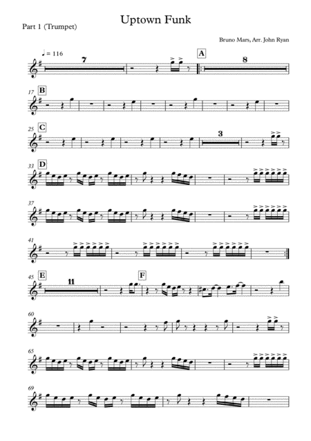 Uptown Funk Wedding Band Arrangement Horns Rhythm Sheet Music