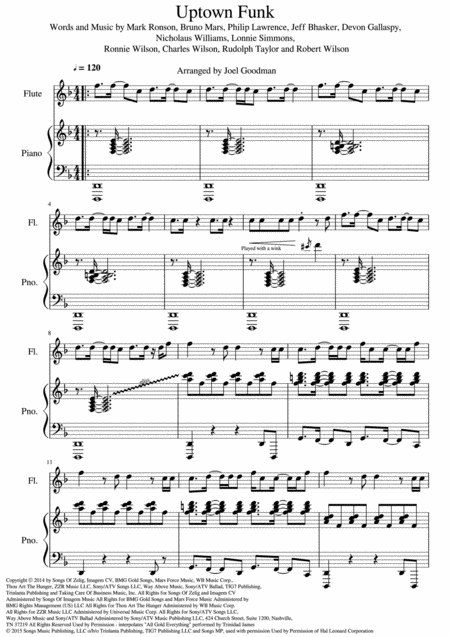 Uptown Funk With Separate Flute Part Sheet Music