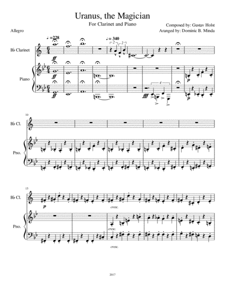 Free Sheet Music Uranus From The Planets For Clarinet And Piano