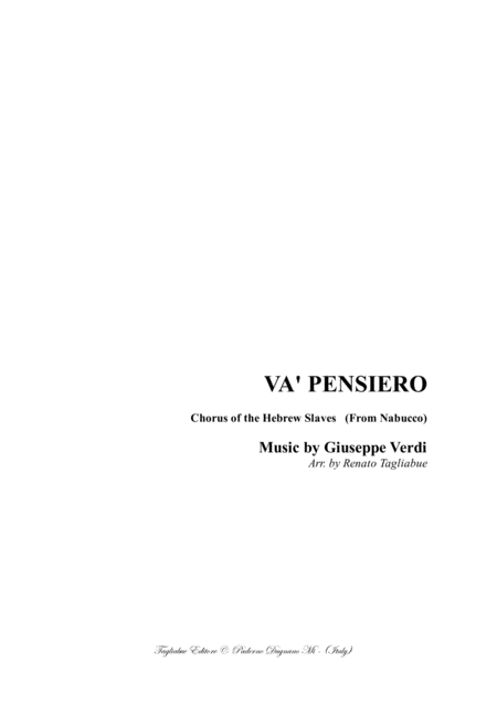 Free Sheet Music Va Pensiero G Verdi From Nabucco Arr For Brass Quartet With Parts