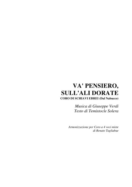 Va Pensiero G Verdi From Nabucco Arr For Satb Choir Sheet Music