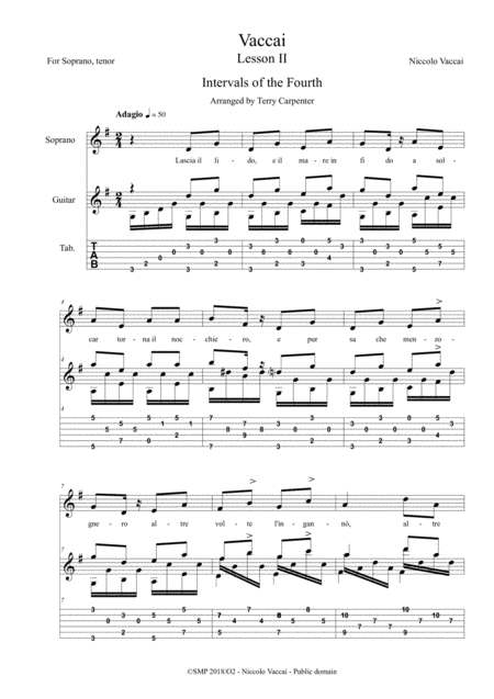 Free Sheet Music Vaccai Lesson 2 Intervals Of The Fourth For Soprano Tenor Voice Guitar