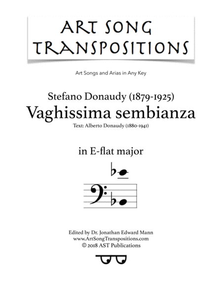 Vaghissima Sembianza E Flat Major Bass Clef Sheet Music