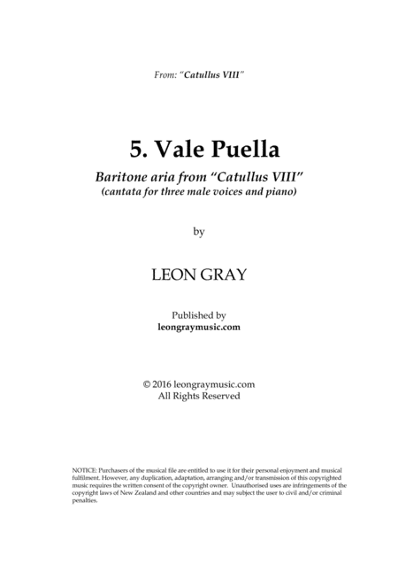 Free Sheet Music Vale Puella From Trio Cantata Catullus Viii
