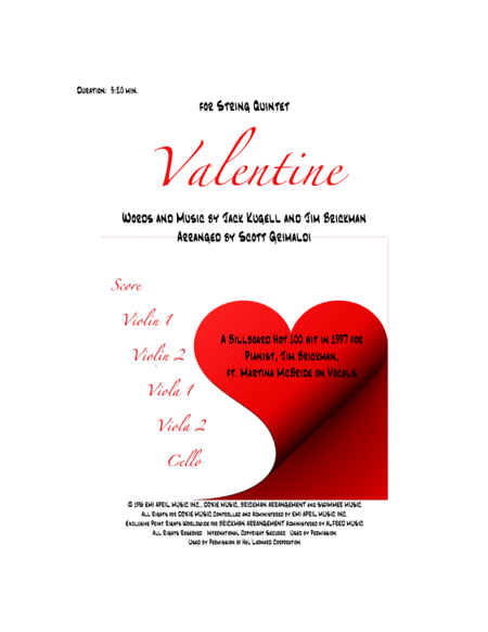 Valentine For String Quintet Sheet Music