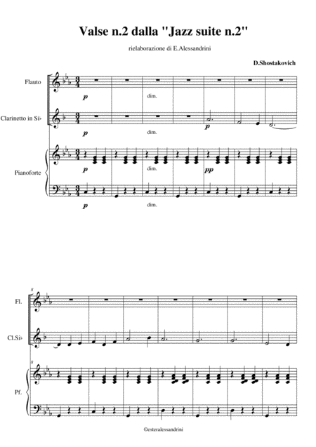 Valse 2 From Jazz Suite N 2 For Trio Flute Clarinet And Piano Sheet Music