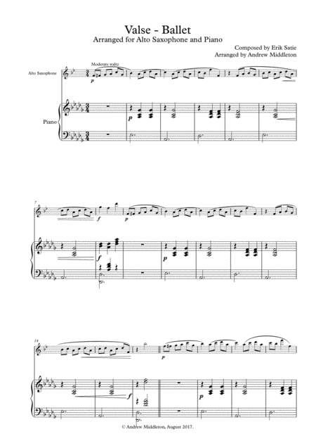 Free Sheet Music Valse Ballet For Alto Saxophone And Piano