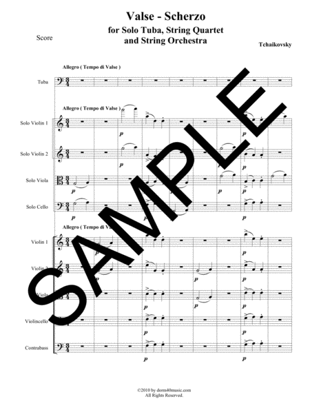 Valse Scherzo For Tuba Soloist String Quartet And String Orchestra Sheet Music