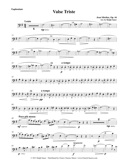 Valse Triste For Euphonium And Piano Arranged By Ralph Sauer Sheet Music