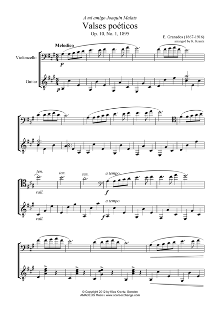 Valses Poeticos Op 10 No 1 2 4 For Cello And Guitar Sheet Music