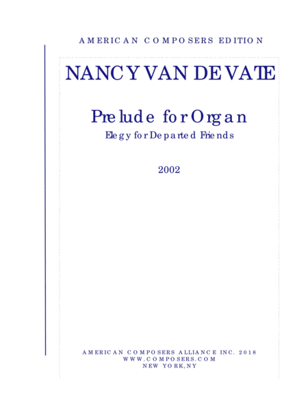 Van De Vate Prelude For Organ Elegy For Departed Friends Sheet Music