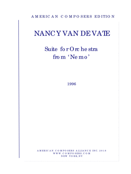 Van De Vate Suite For Orchestra From Nemo Sheet Music