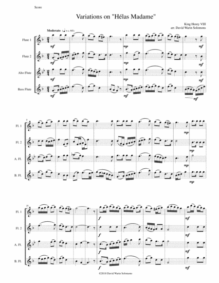 Free Sheet Music Variations For Flute Quartet On Hlas Madame Attributed To Henry Viii