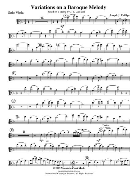 Variations On A Baroque Melody Solo Viola Part Sheet Music