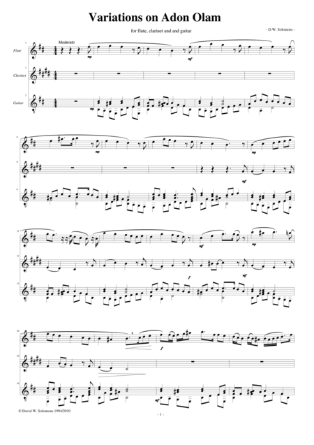 Free Sheet Music Variations On Adon Olam Eternal Lord For Flute Clarinet And Guitar