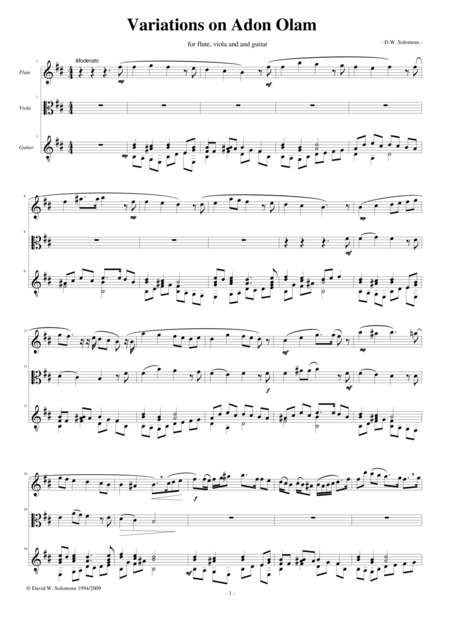 Variations On Adon Olam Eternal Lord For Flute Viola And Guitar Sheet Music