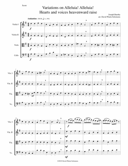 Variations On Alleluia Alleluia Hearts And Voices Heavenward Raise For String Quartet Sheet Music