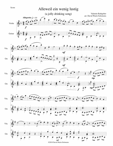 Variations On Alleweil Ein Wenig Lustig For Violin And Guitar Sheet Music