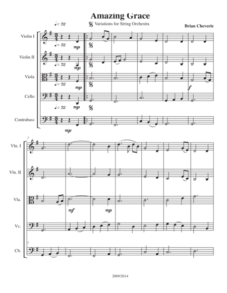 Variations On Amazing Grace For String Orchestra Sheet Music