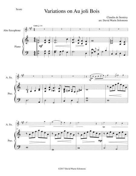 Variations On Au Joli Bois For Alto Saxophone And Piano Sheet Music