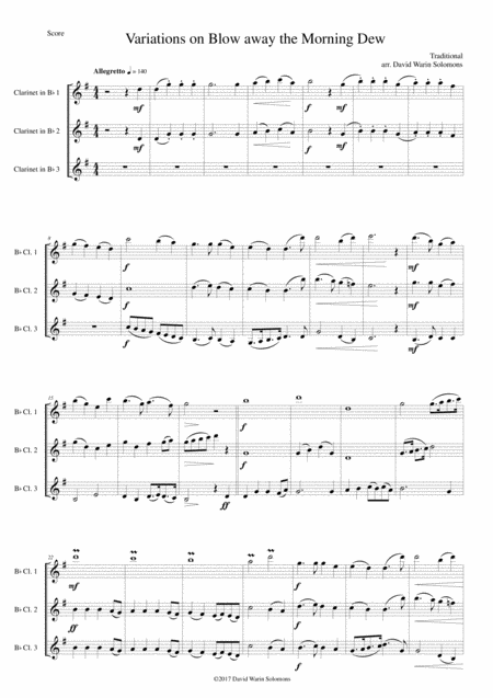 Free Sheet Music Variations On Blow Away The Morning Dew For 3 Clarinets