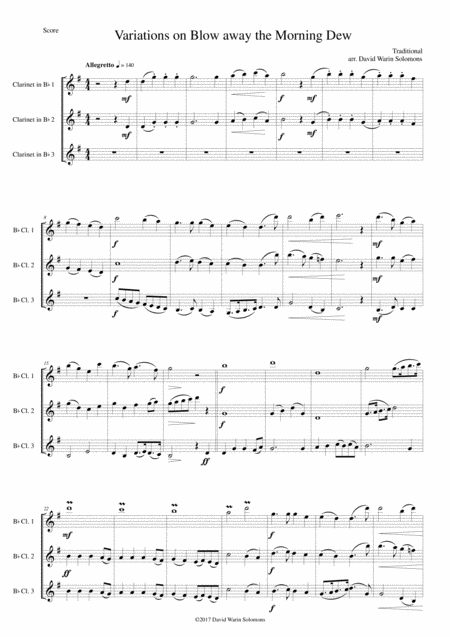 Variations On Blow Away The Morning Dew For 3 Clarinets Sheet Music