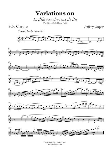 Variations On Debussys The Girl With The Flaxen Hair For Solo Clarinet Sheet Music