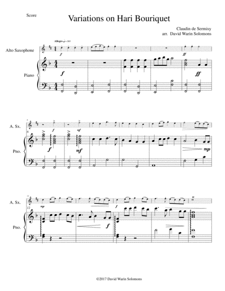 Variations On Hari Bouriquet For Alto Saxophone And Piano Sheet Music