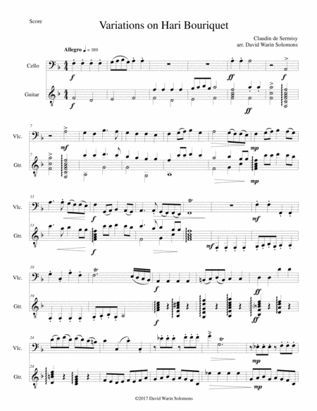 Free Sheet Music Variations On Hari Bouriquet For Cello And Guitar