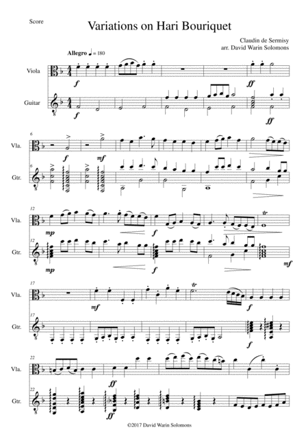 Free Sheet Music Variations On Hari Bouriquet For Viola And Guitar