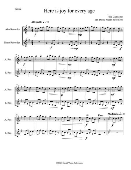 Free Sheet Music Variations On Here Is Joy For Every Age From Piae Cantiones For Alto And Tenor Recorders