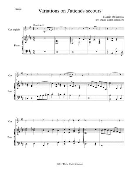 Free Sheet Music Variations On J Attends Secours For Cor Anglais And Piano