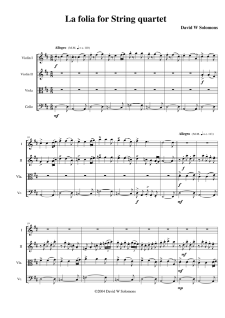 Variations On La Folia For String Quartet Sheet Music