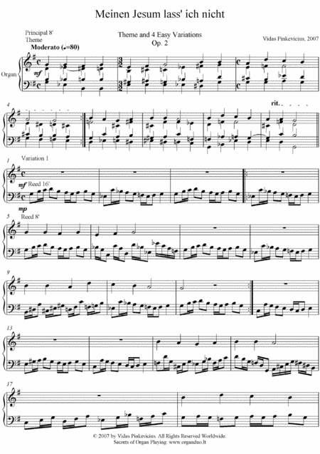 Variations On Meinen Jesum Lass Ich Nicht Op 2 2007 Sheet Music