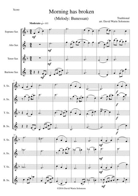 Variations On Morning Has Broken Bunessan For Saxophone Quartet Sheet Music